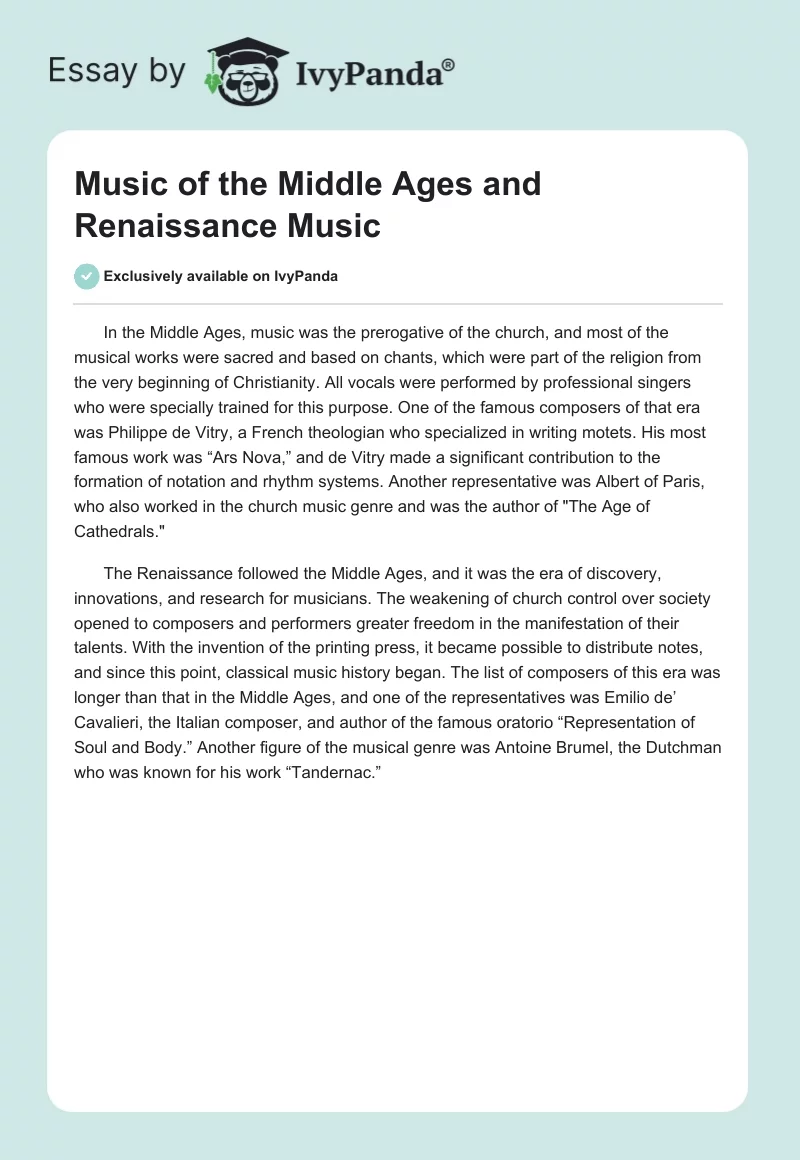 Music of the Middle Ages and Renaissance Music. Page 1