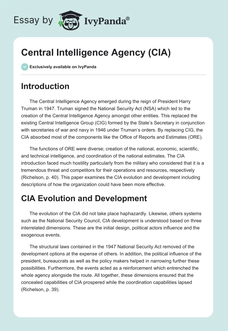 Central Intelligence Agency (CIA). Page 1