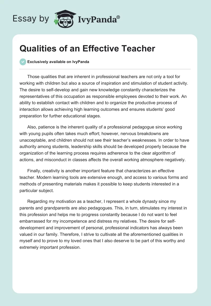 Qualities of an Effective Teacher. Page 1