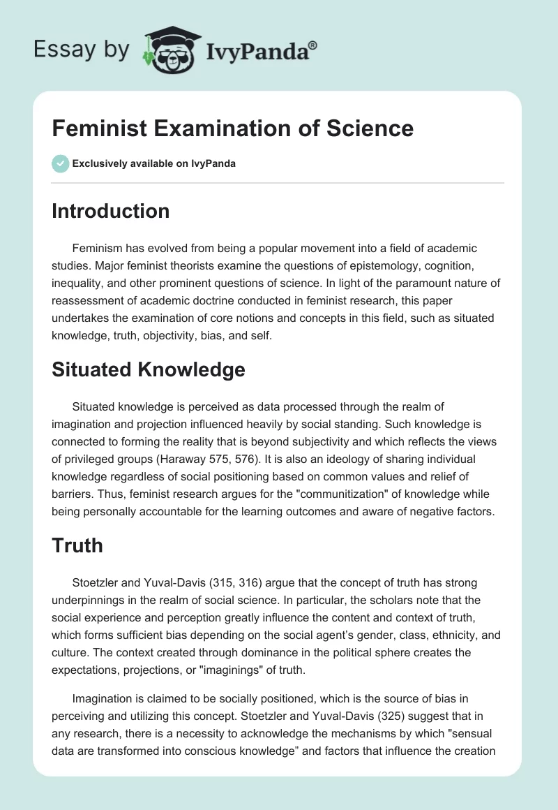 Feminist Examination of Science. Page 1