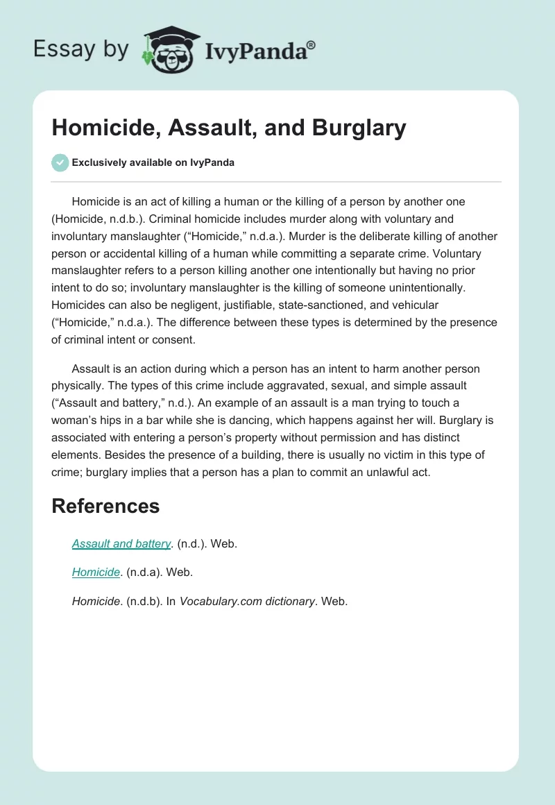 Homicide, Assault, and Burglary. Page 1