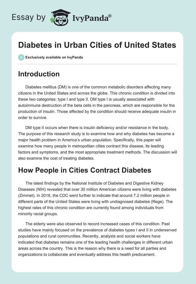 Diabetes in Urban Cities of United States. Page 1