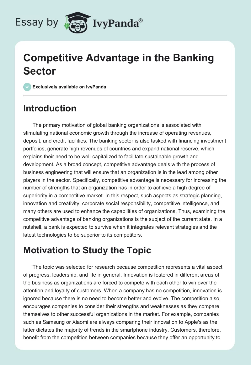 Competitive Advantage in the Banking Sector. Page 1