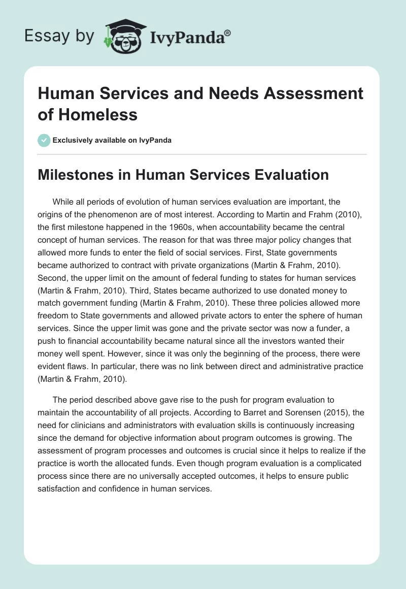 Human Services and Needs Assessment of Homeless. Page 1