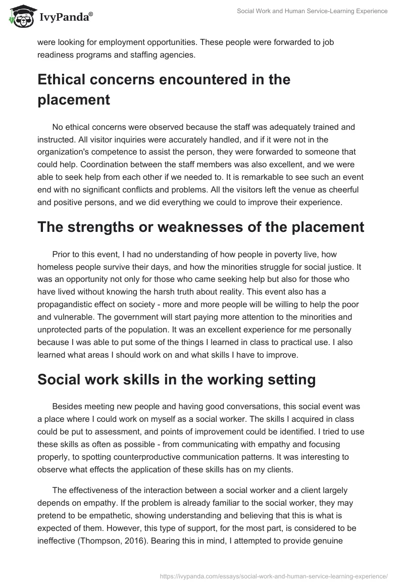 Social Work and Human Service-Learning Experience. Page 2