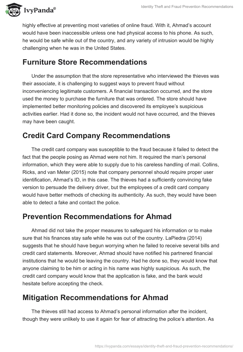 Identity Theft and Fraud Prevention Recommendations. Page 2