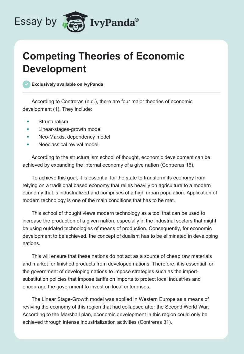 Competing Theories of Economic Development. Page 1