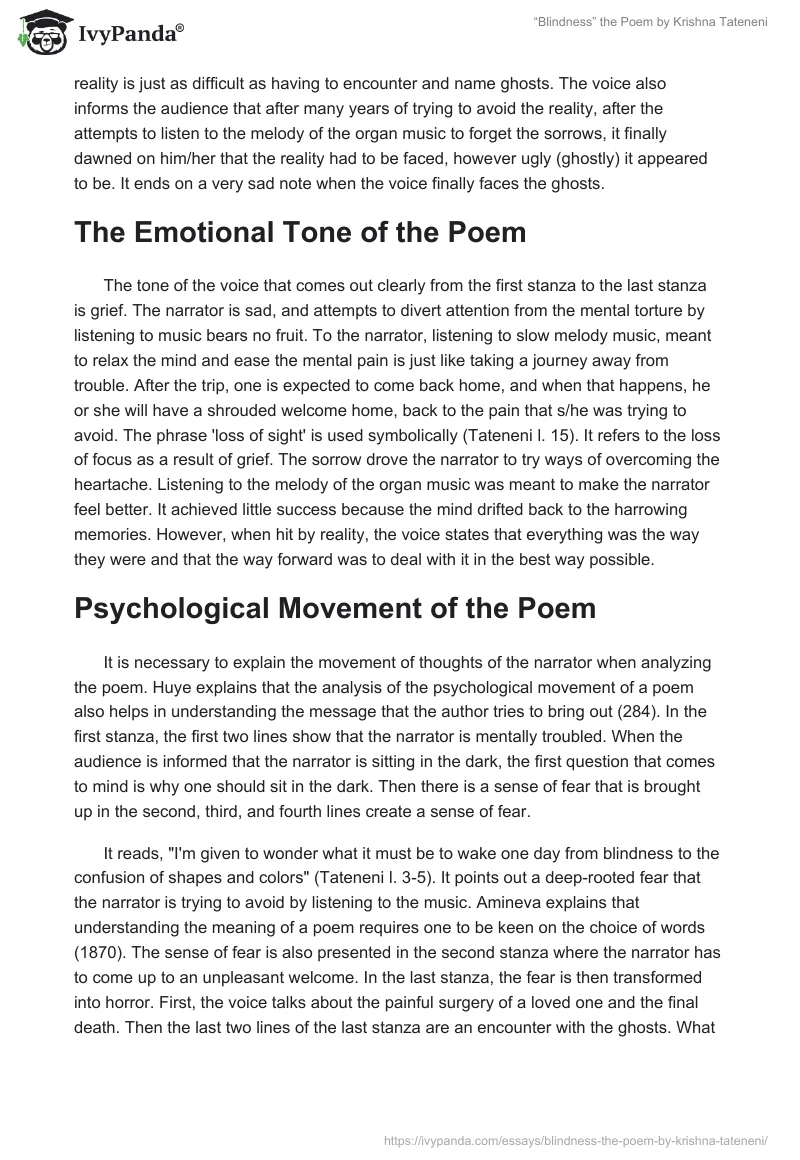 “Blindness” the Poem by Krishna Tateneni. Page 2