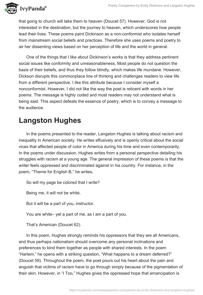 Poetry Comparison by Emily Dickinson and Langston Hughes. Page 2