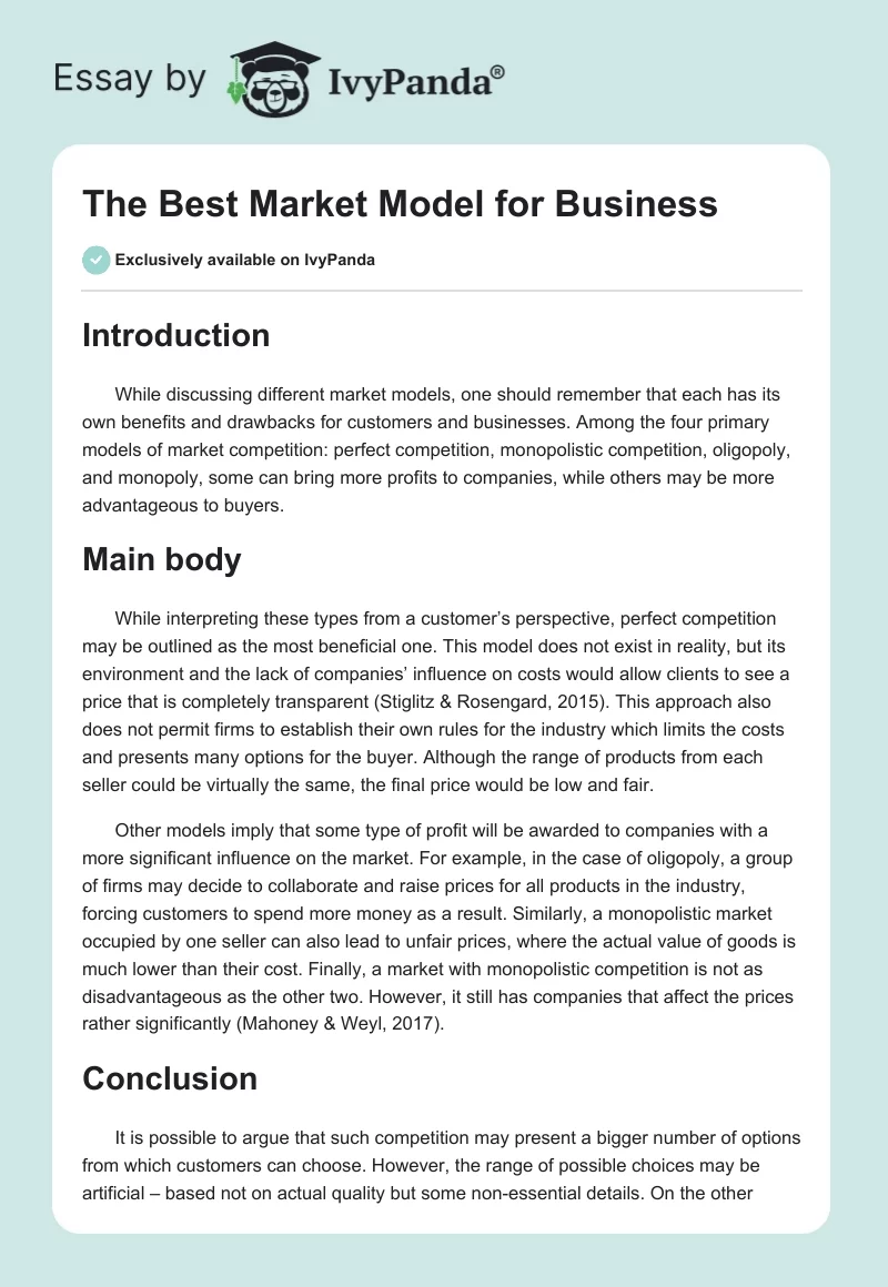 The Best Market Model for Business. Page 1