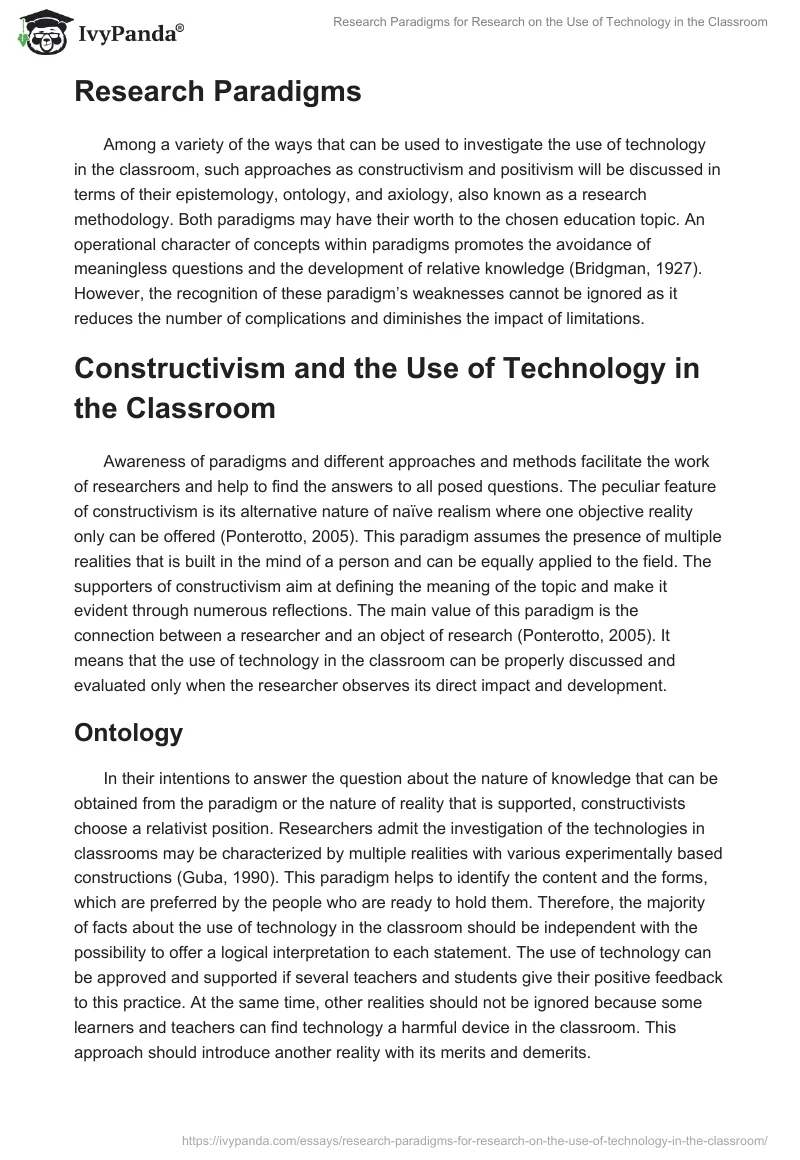 Research Paradigms for Research on the Use of Technology in the Classroom. Page 2