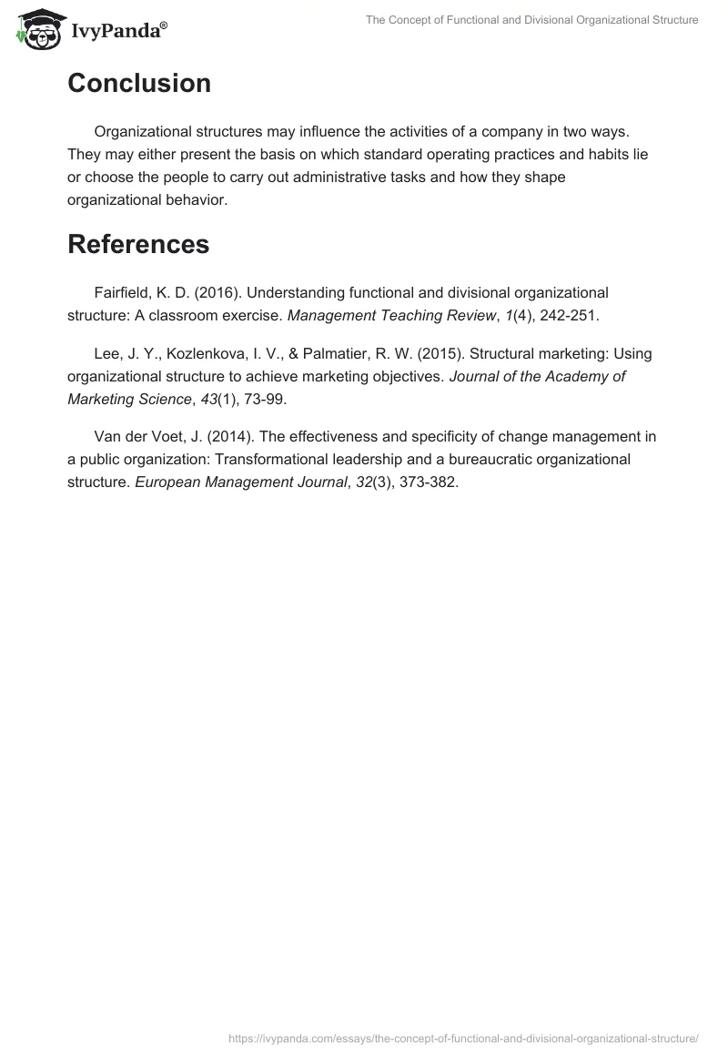The Concept of Functional and Divisional Organizational Structure. Page 2
