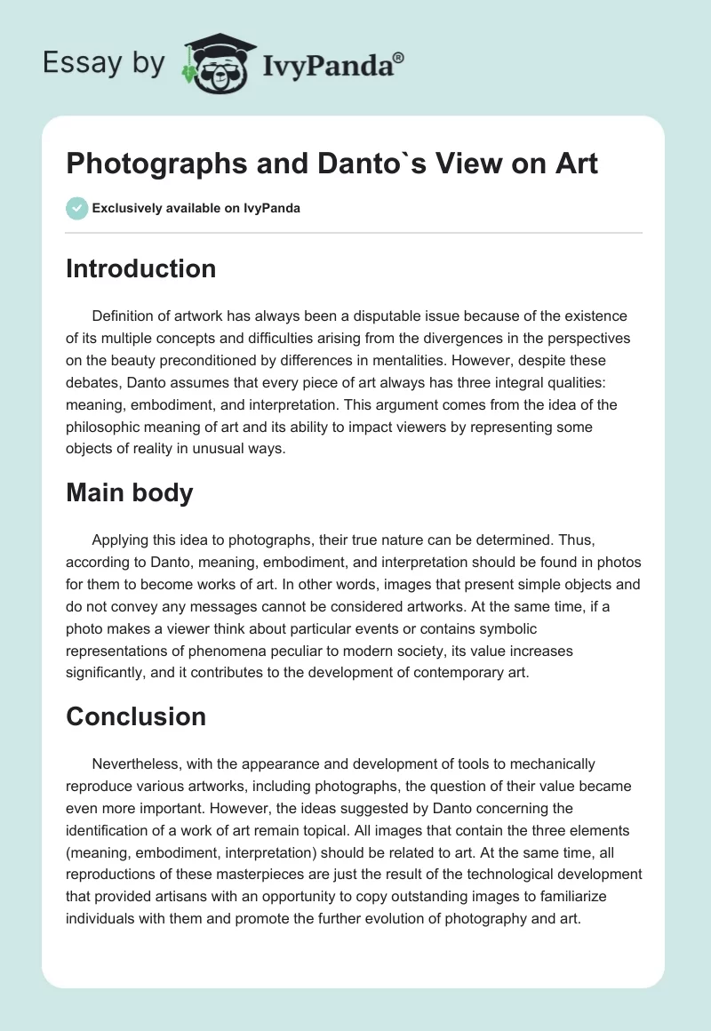 Photographs and Danto's View on Art. Page 1