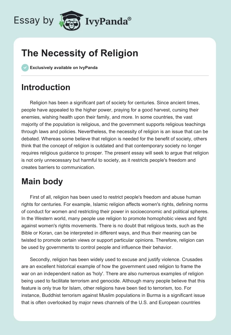The Necessity of Religion. Page 1