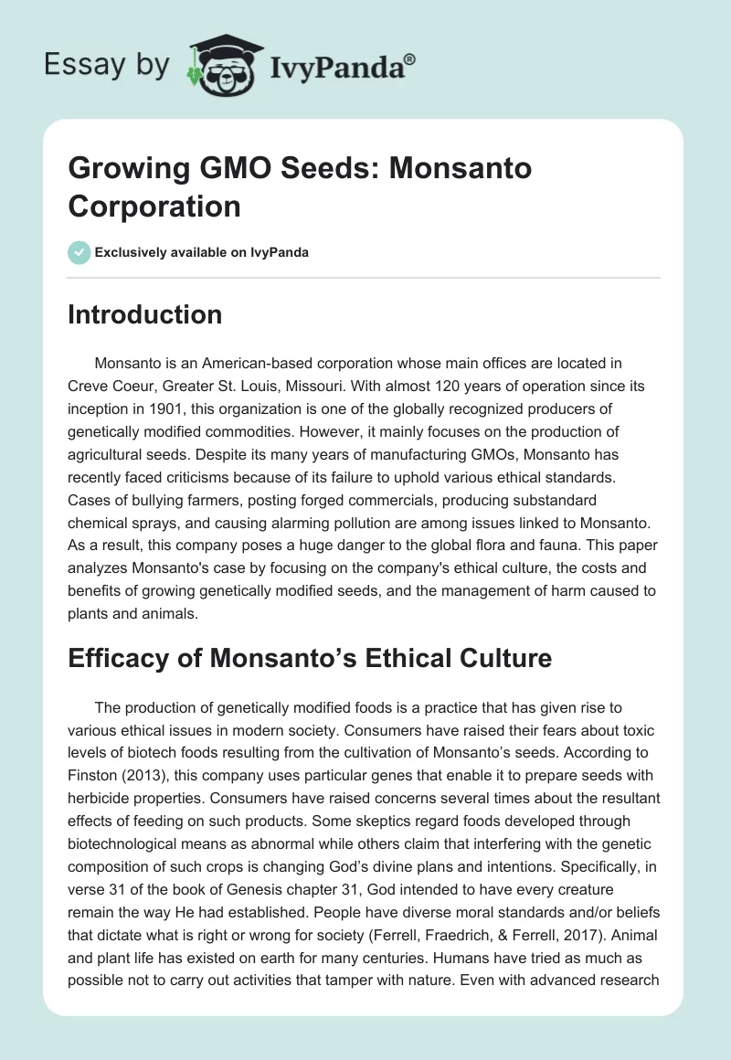 Growing GMO Seeds: Monsanto Corporation. Page 1