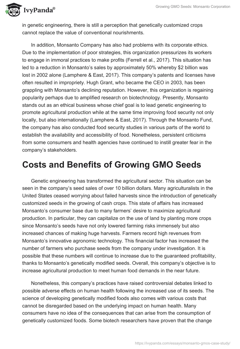 Growing GMO Seeds: Monsanto Corporation. Page 2