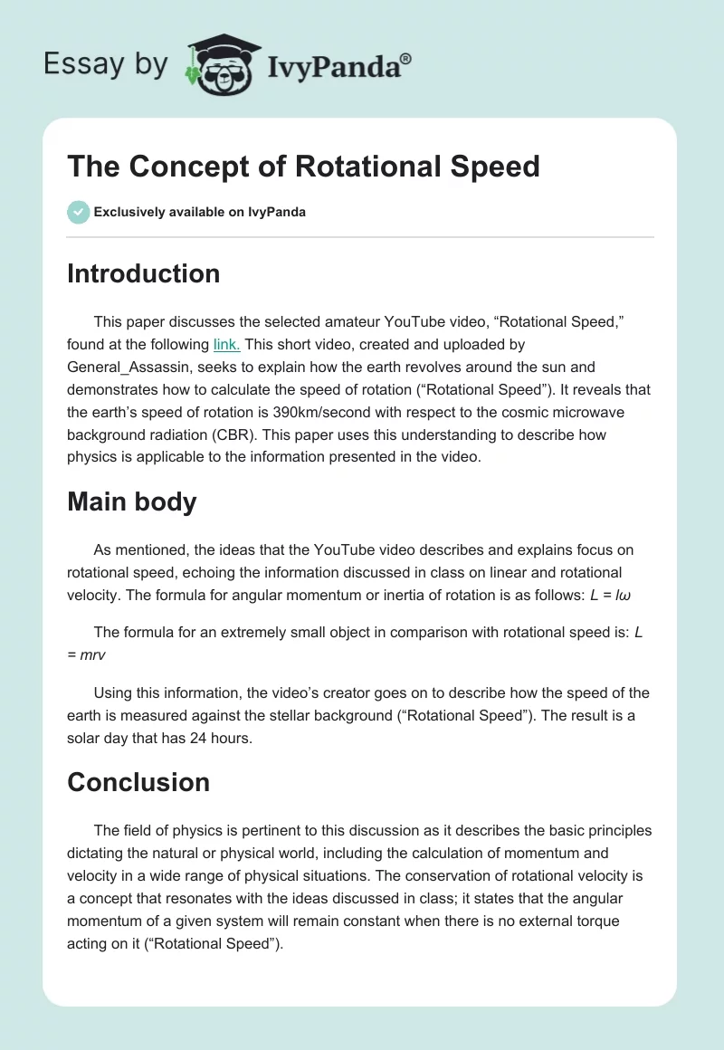 The Concept of Rotational Speed. Page 1