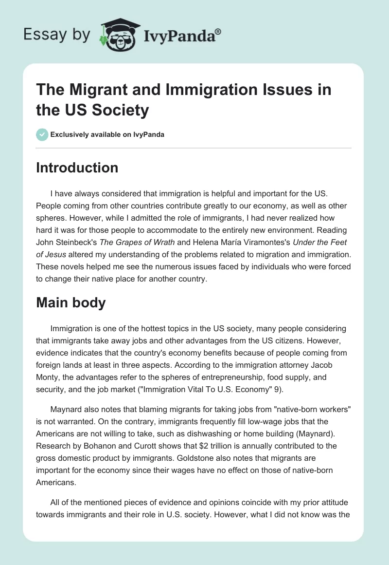 The Migrant and Immigration Issues in the US Society. Page 1