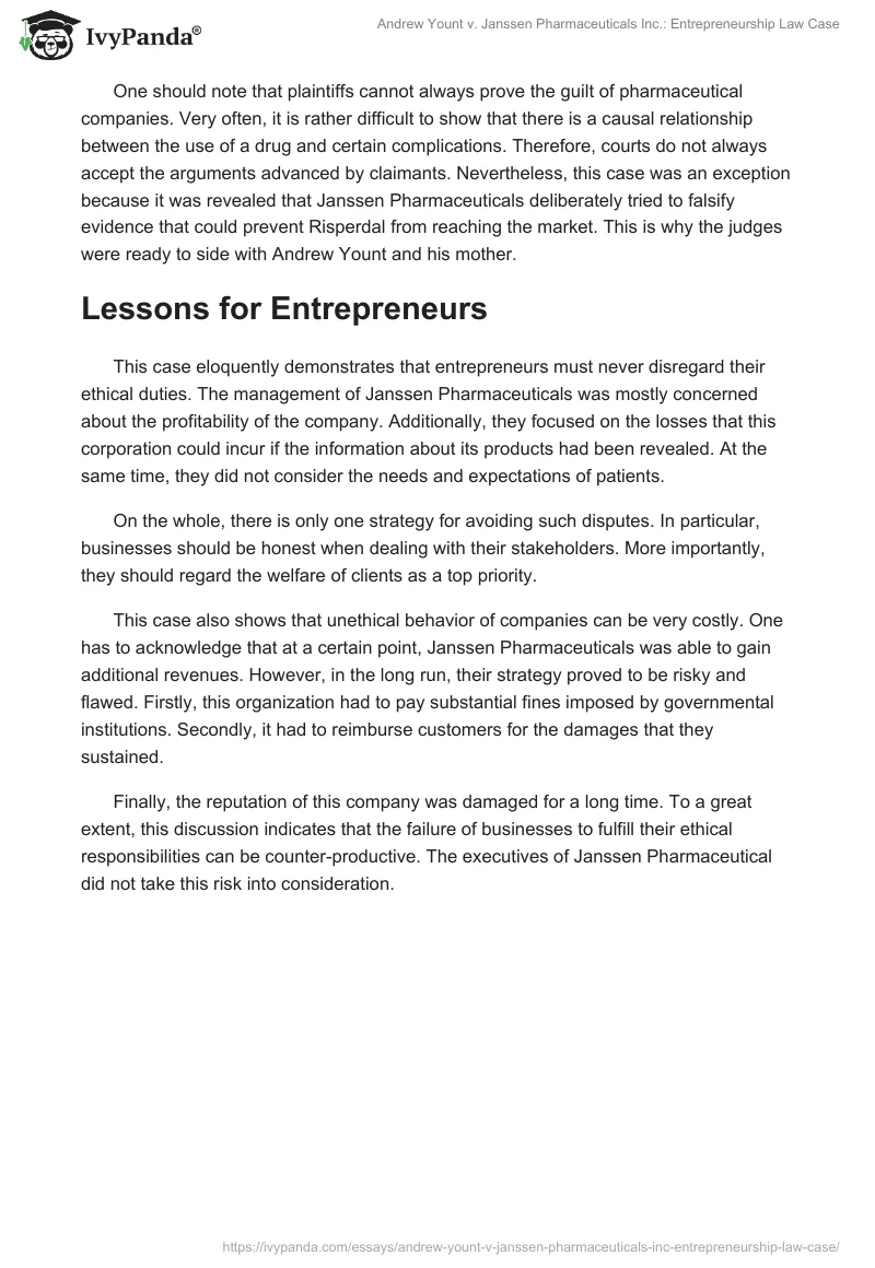 Andrew Yount v. Janssen Pharmaceuticals Inc.: Entrepreneurship Law Case. Page 2
