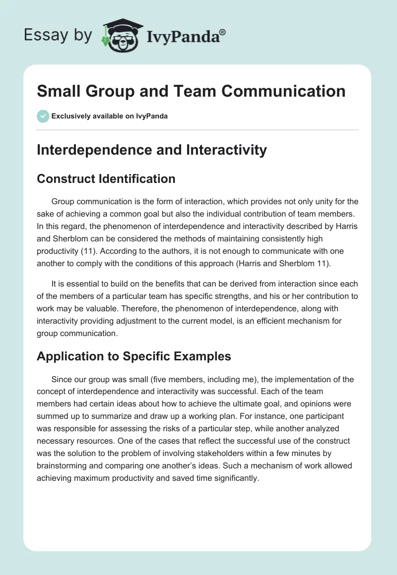 Small Group and Team Communication. Page 1