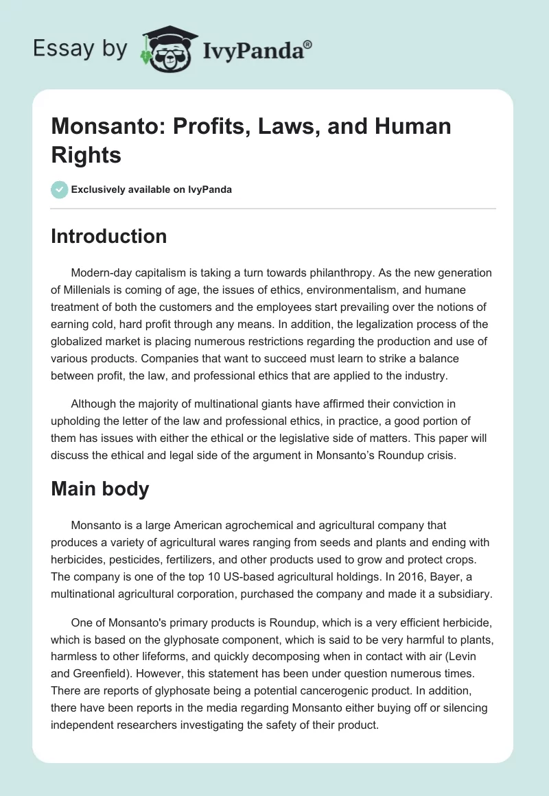 Monsanto: Profits, Laws, and Human Rights. Page 1