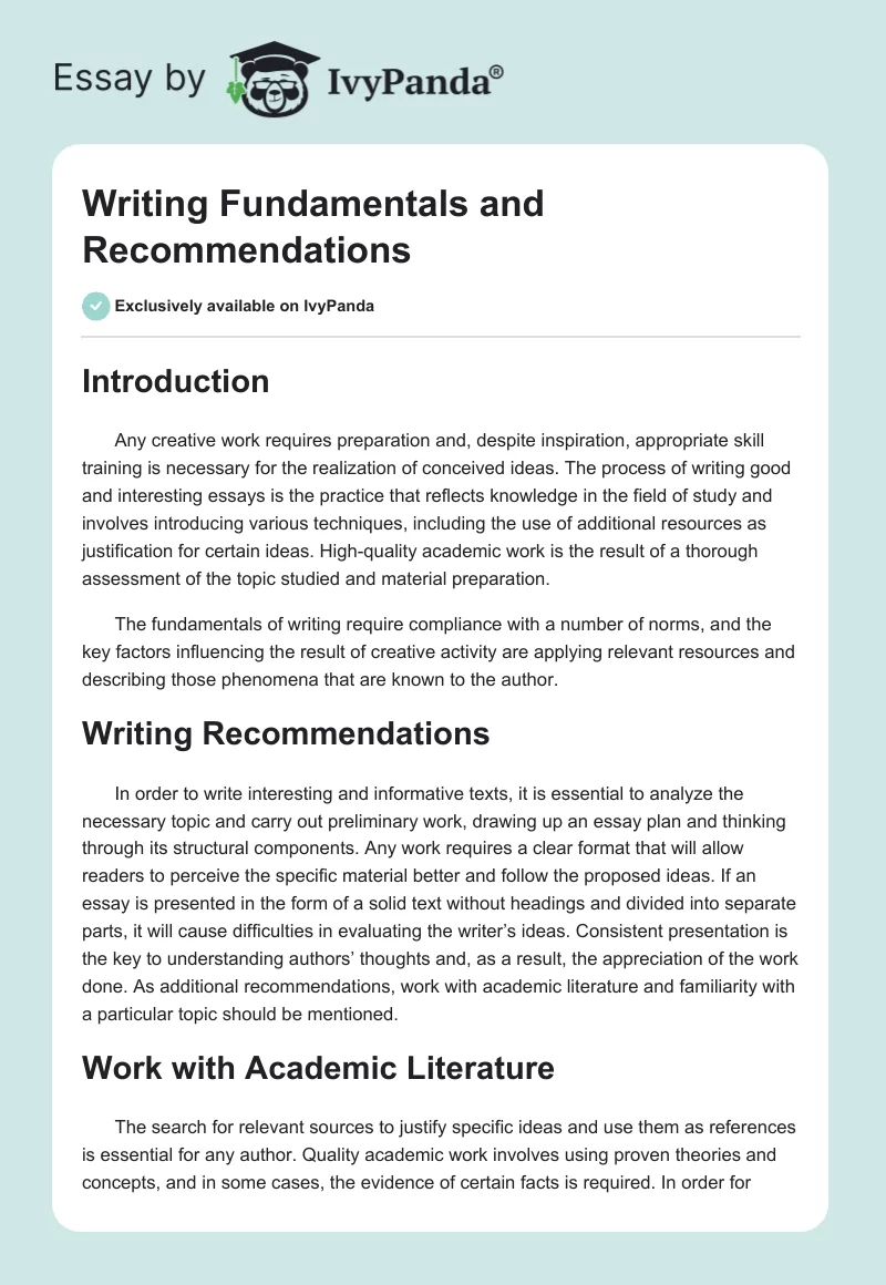 Writing Fundamentals and Recommendations. Page 1
