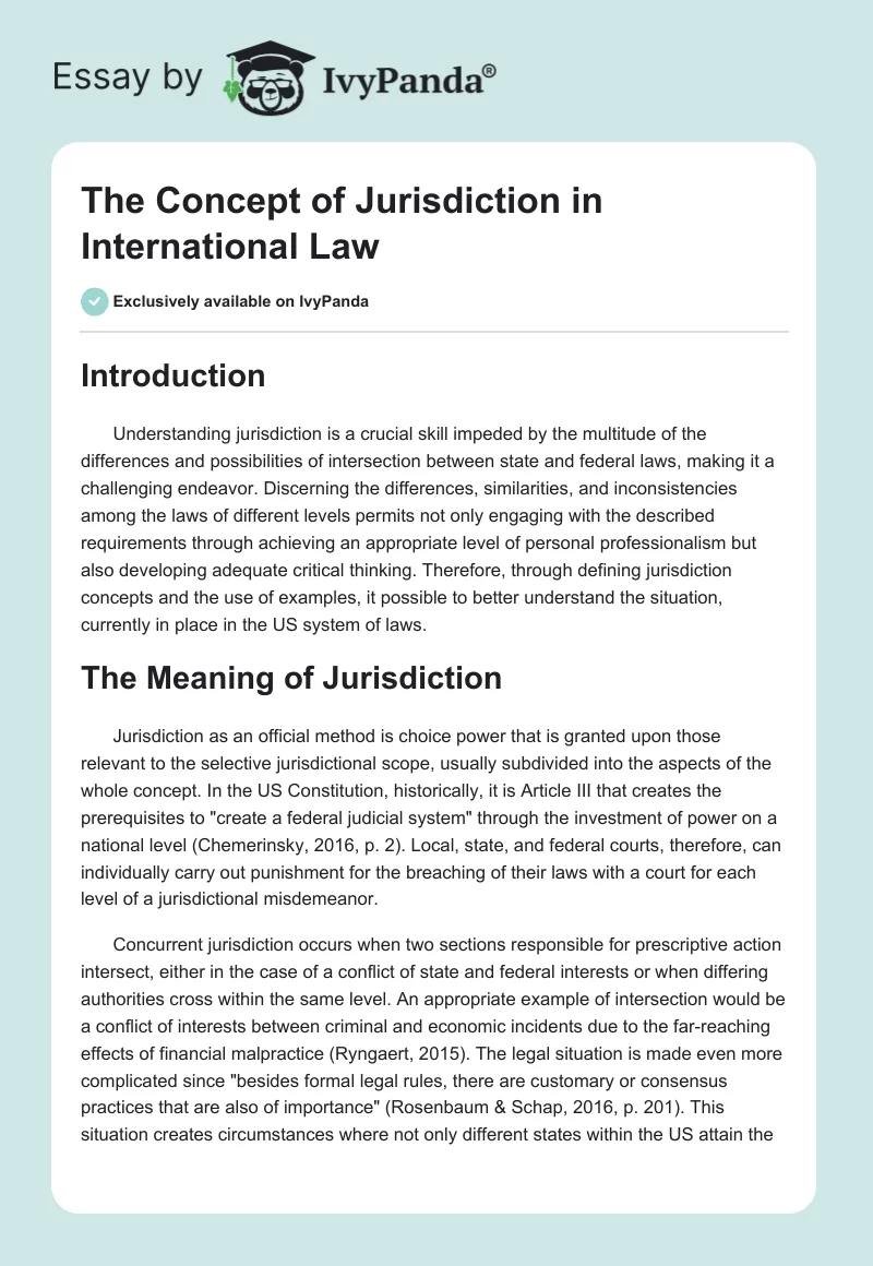 The Concept of Jurisdiction in International Law. Page 1