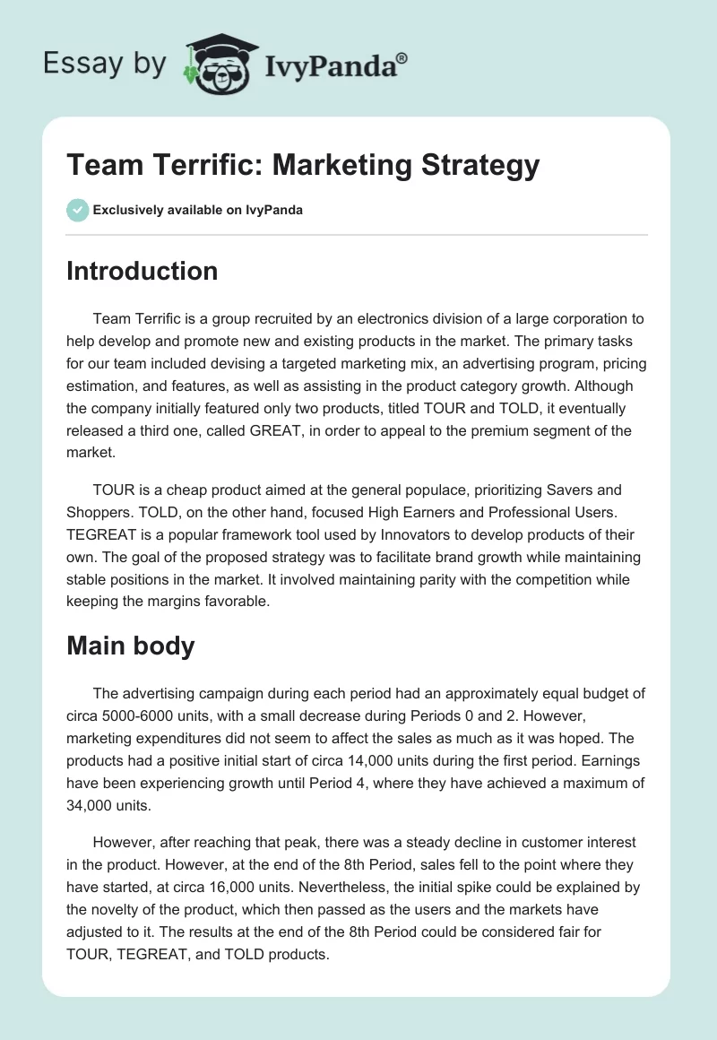 Team Terrific: Marketing Strategy. Page 1
