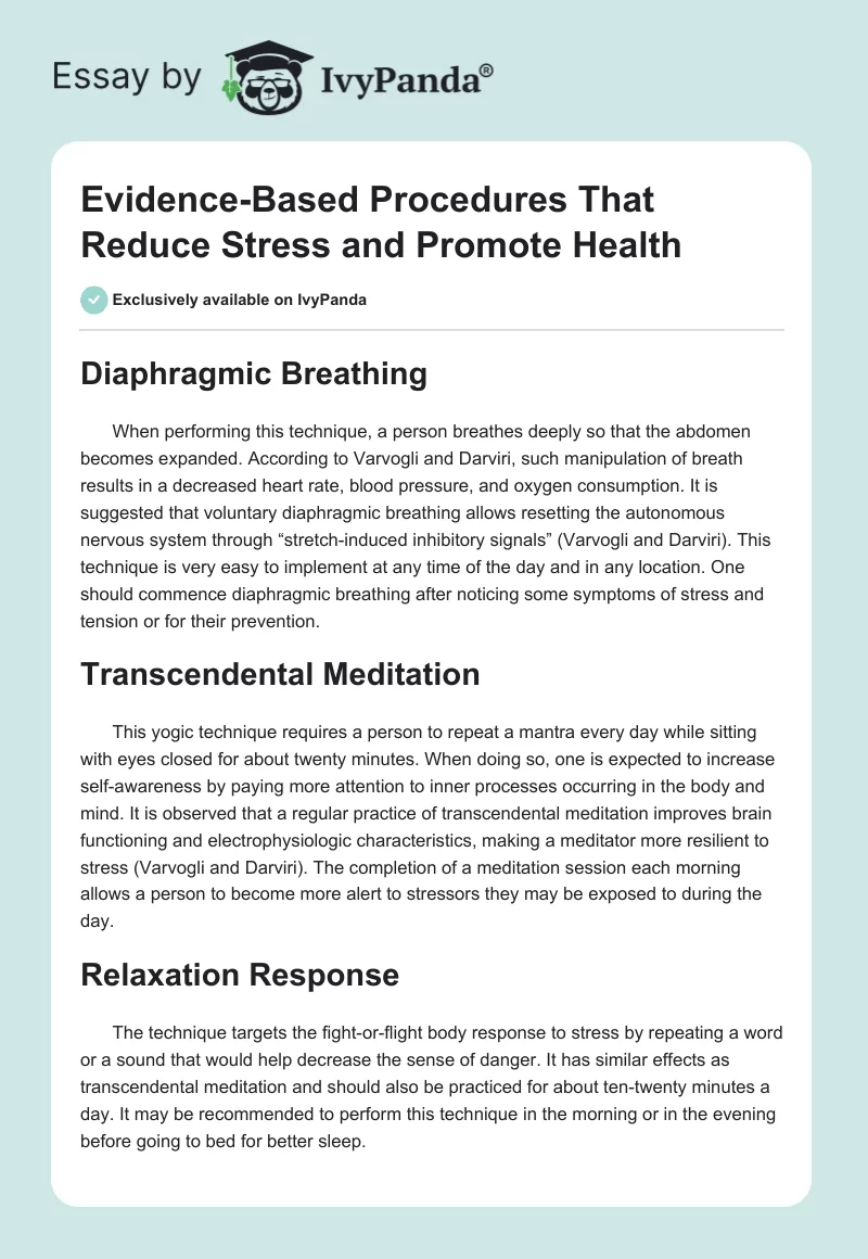 Evidence-Based Procedures That Reduce Stress and Promote Health. Page 1