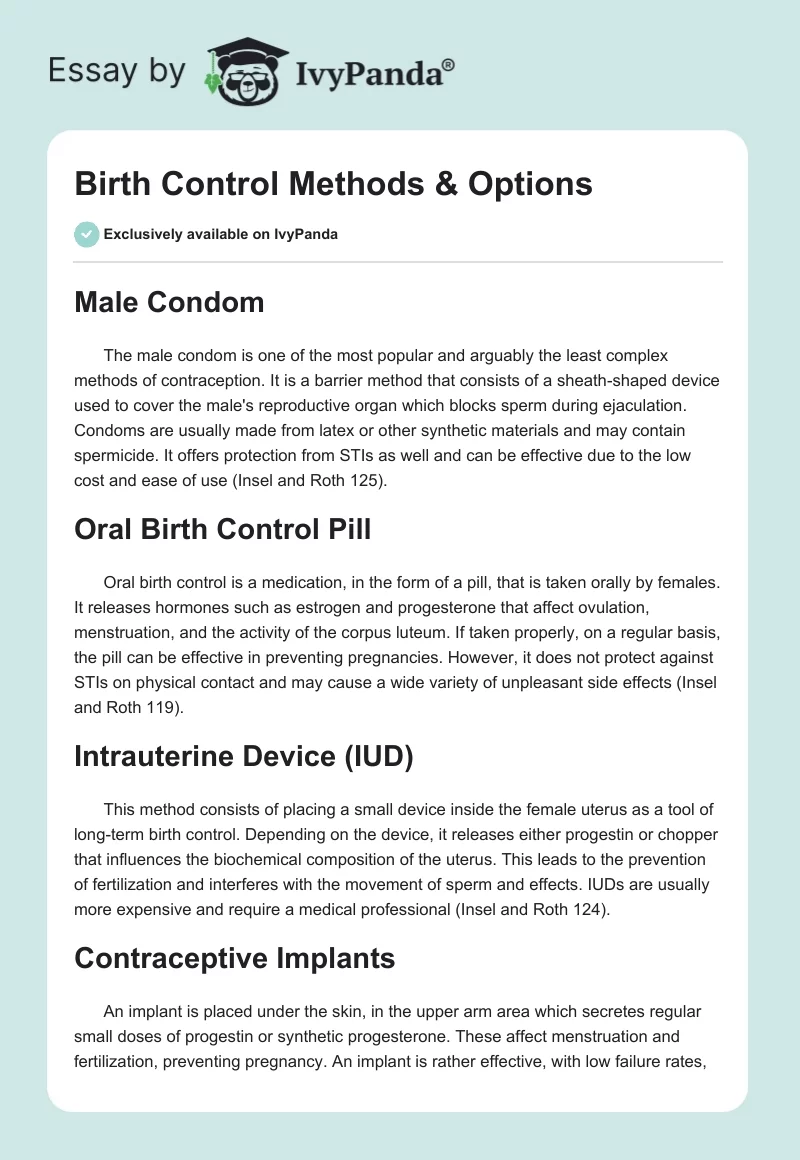 Birth Control Methods & Options. Page 1