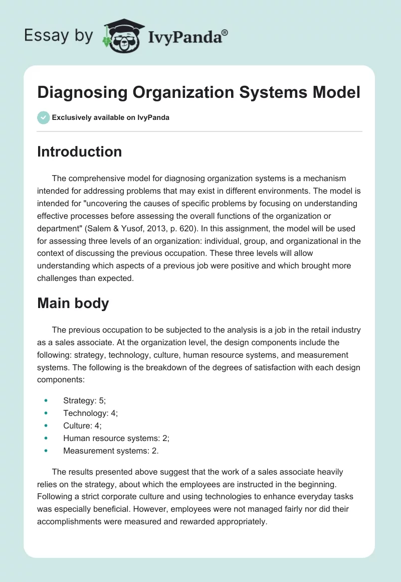 Diagnosing Organization Systems Model. Page 1