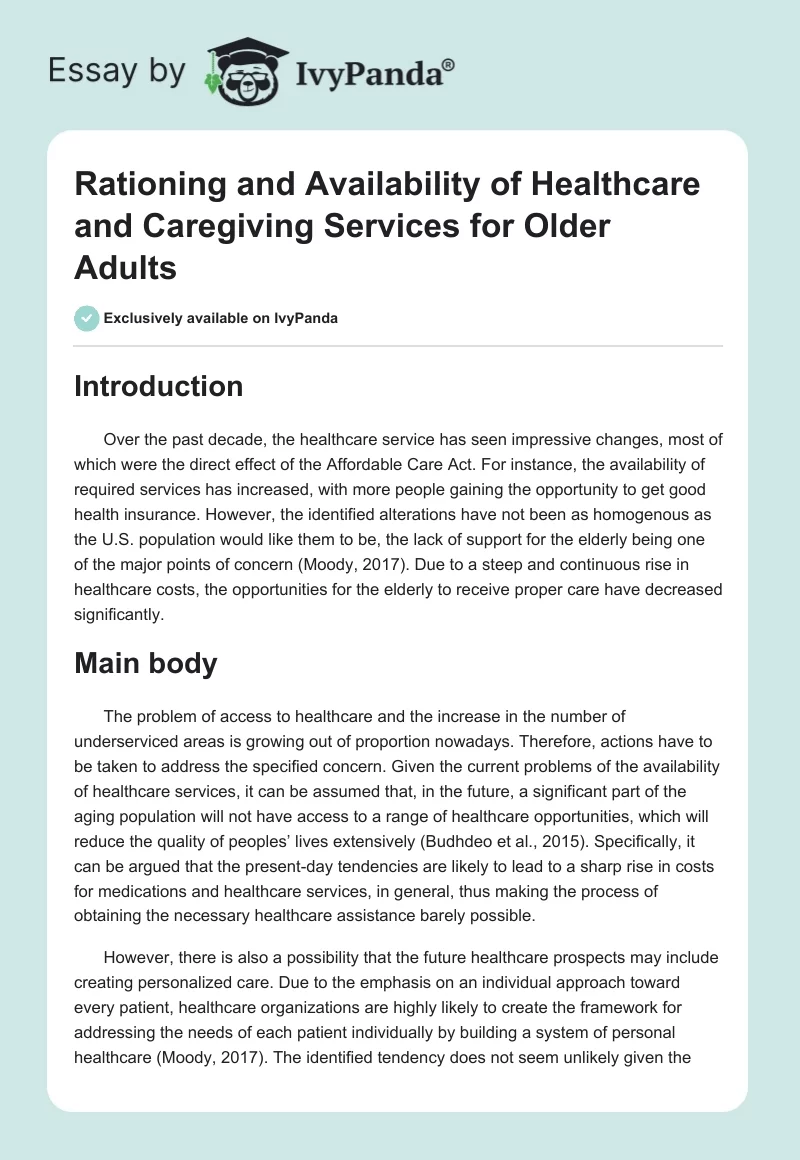 Rationing and Availability of Healthcare and Caregiving Services for Older Adults. Page 1