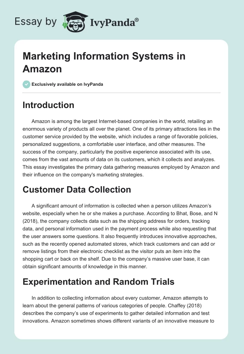 Marketing Information Systems in Amazon. Page 1
