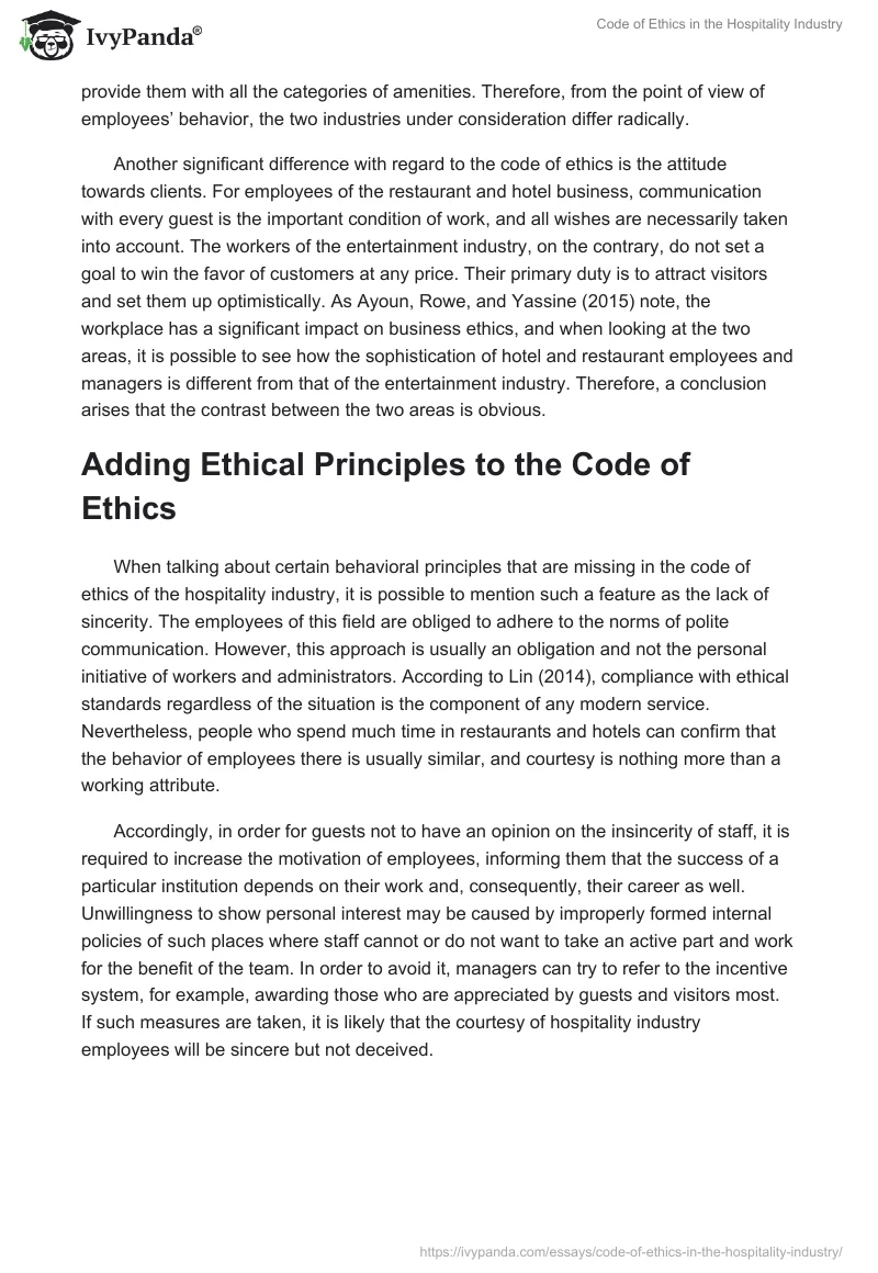 Code of Ethics in the Hospitality Industry. Page 3