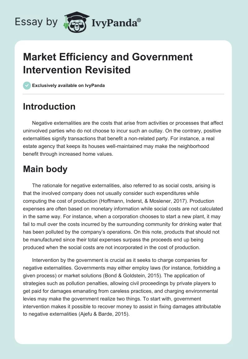 Market Efficiency and Government Intervention Revisited. Page 1