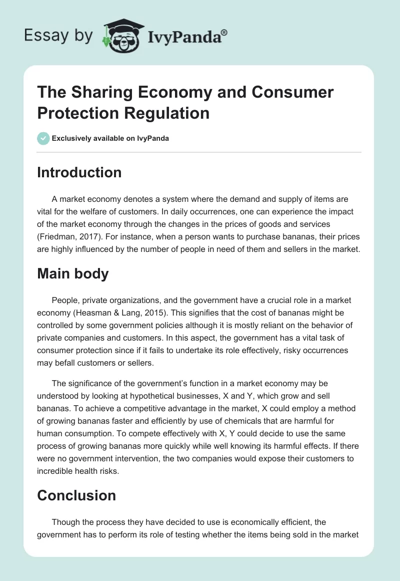 The Sharing Economy and Consumer Protection Regulation. Page 1