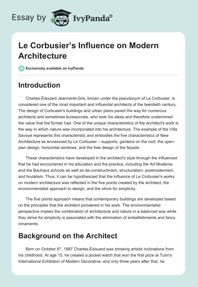 Le Corbusier’s Influence on Modern Architecture. Page 1