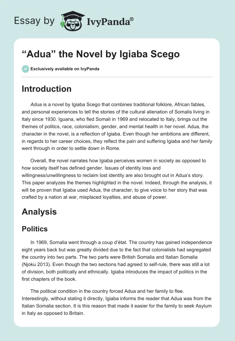 “Adua” the Novel by Igiaba Scego. Page 1