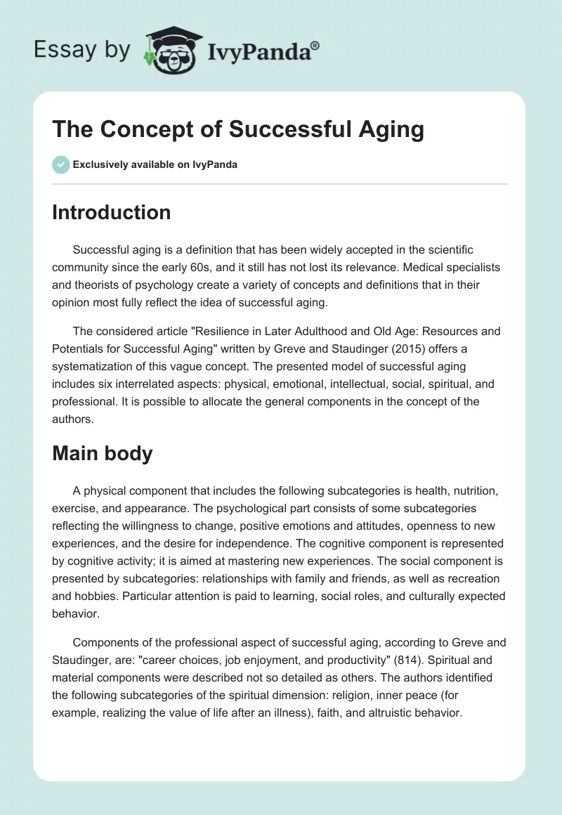 The Concept of Successful Aging. Page 1