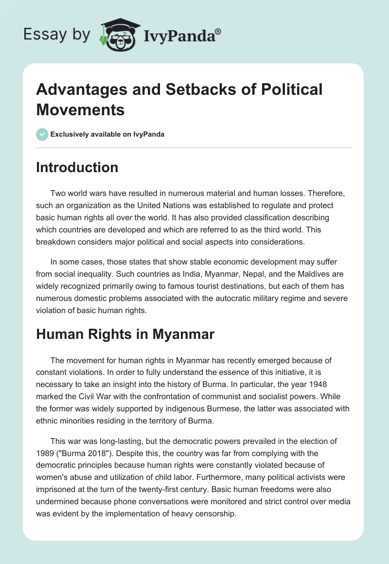 Advantages and Setbacks of Political Movements. Page 1