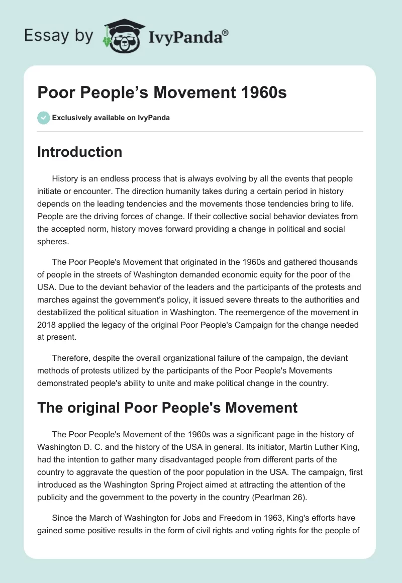 Poor People’s Movement 1960s. Page 1