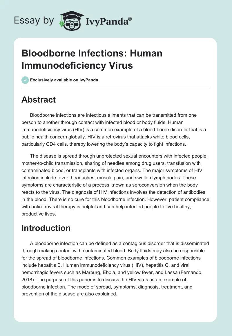 Bloodborne Infections: Human Immunodeficiency Virus. Page 1