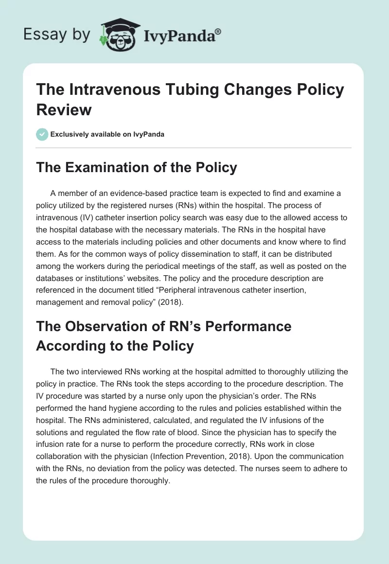 The Intravenous Tubing Changes Policy Review. Page 1