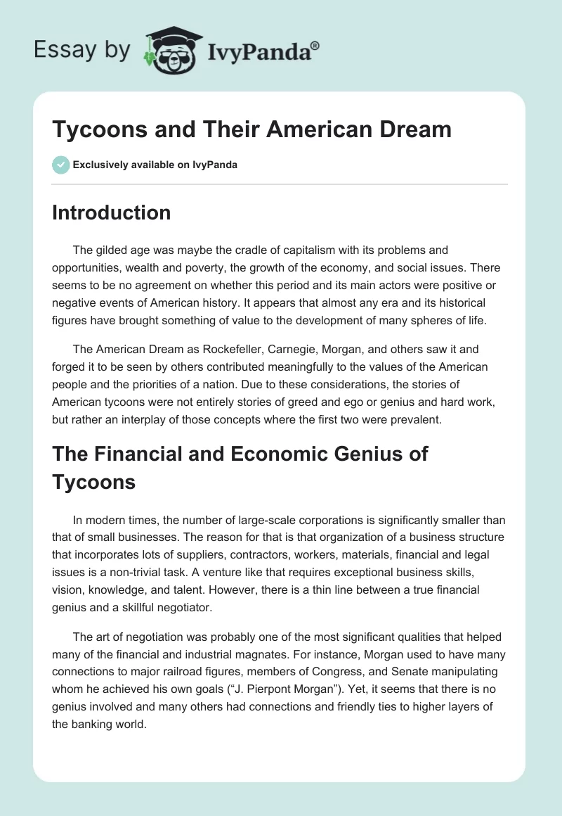 Tycoons and Their American Dream. Page 1