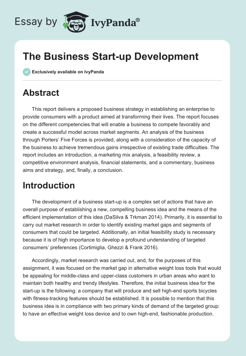 The Business Start-up Development. Page 1