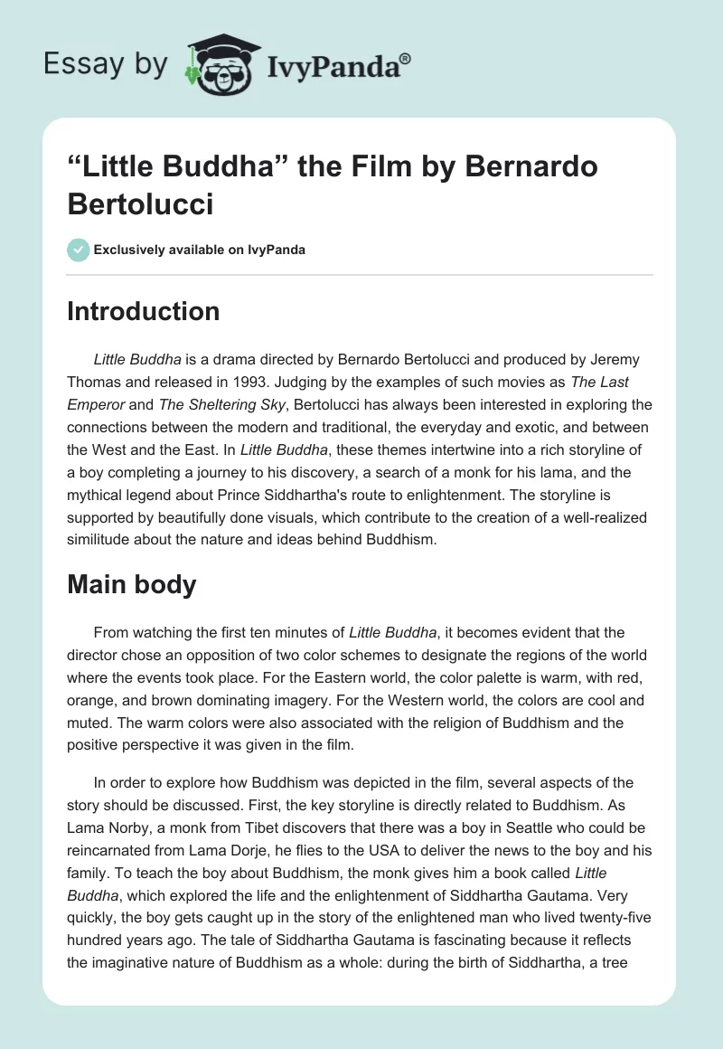 “Little Buddha” the Film by Bernardo Bertolucci. Page 1