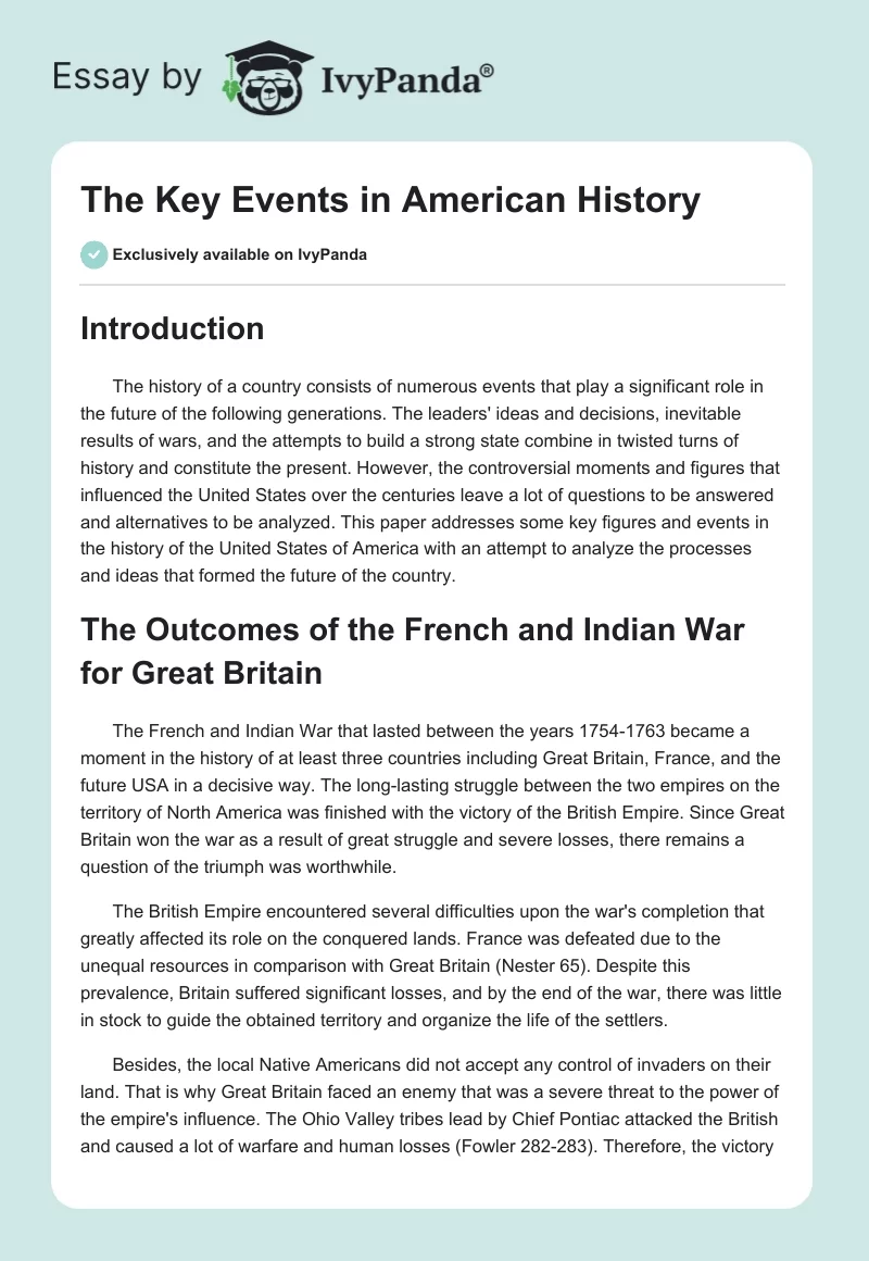 The Key Events in American History. Page 1