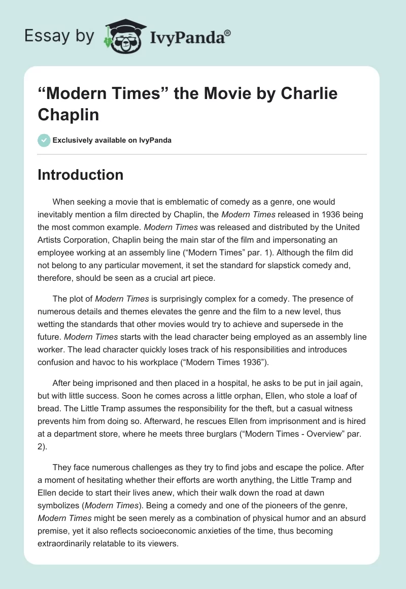 “Modern Times” the Movie by Charlie Chaplin. Page 1