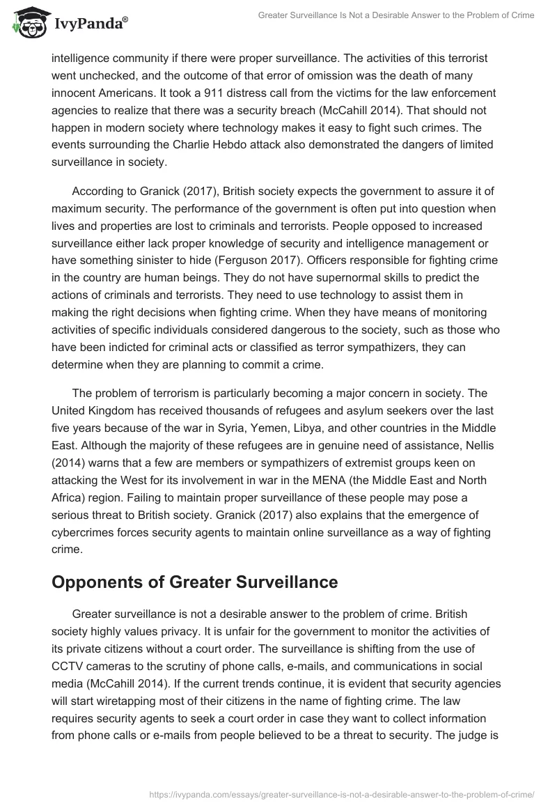 Greater Surveillance Is Not a Desirable Answer to the Problem of Crime. Page 3
