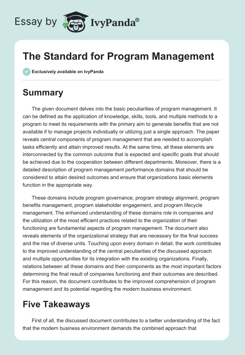 The Standard for Program Management. Page 1